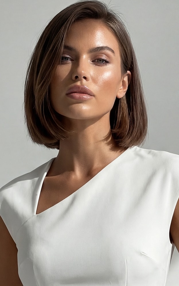 Portrait of a woman in a white top.